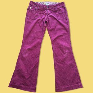 Y2K Low Rise Flare Wide Leg Corduroy Pants Size 11 Raspberry Pinkish Red Cotton
